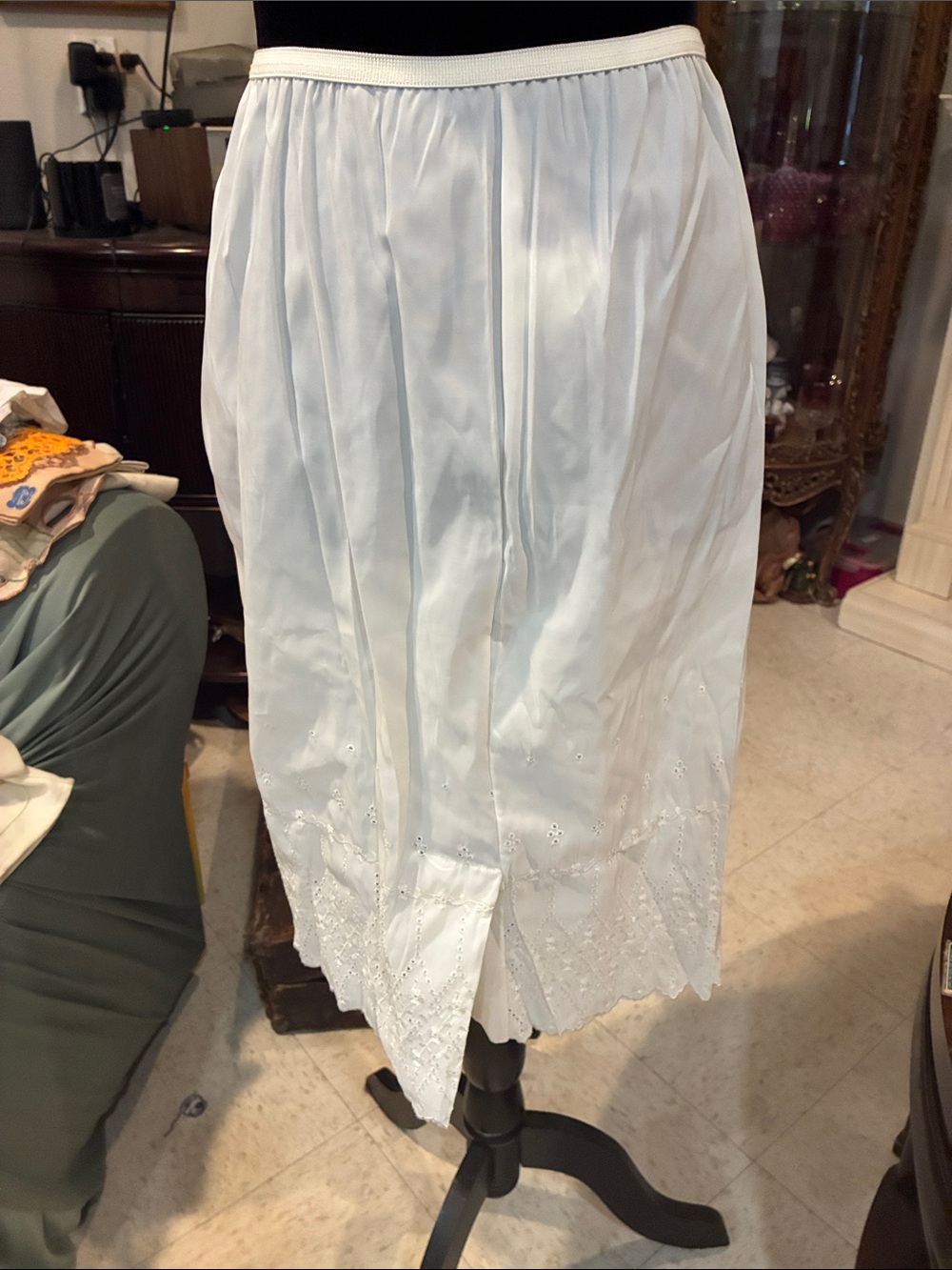 White Eyelet-Hem Half Slip with Elastic Waist
